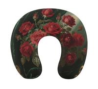 HETVBNS Travel Neck Pillow with Memory Foam, Red Roses U Shaped Pillow for Airplane & Car - Detachable Washable Cover, Ergonomic Support for Neck
