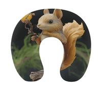 HETVBNS Travel Neck Pillow with Memory Foam, Resin Squirrel U Shaped Pillow for Airplane & Car - Detachable Washable Cover, Ergonomic Support for Neck