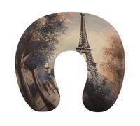 HETVBNS Travel Neck Pillow with Memory Foam, Romantic Paris Eiffel Tower U Shaped Pillow for Airplane & Car - Detachable Washable Cover, Ergonomic Support for Neck