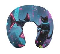HETVBNS Travel Neck Pillow with Memory Foam, Science Fiction Cat U Shaped Pillow for Airplane & Car - Detachable Washable Cover, Ergonomic Support for Neck