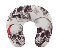HETVBNS Travel Neck Pillow with Memory Foam, Sketchy Skulls U Shaped Pillow for Airplane & Car - Detachable Washable Cover, Ergonomic Support for Neck