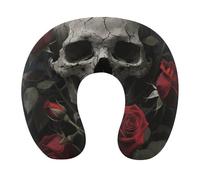 HETVBNS Travel Neck Pillow with Memory Foam, Skull Rose U Shaped Pillow for Airplane & Car - Detachable Washable Cover, Ergonomic Support for Neck