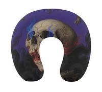 HETVBNS Travel Neck Pillow with Memory Foam, Skull U Shaped Pillow for Airplane & Car - Detachable Washable Cover, Ergonomic Support for Neck