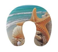 HETVBNS Travel Neck Pillow with Memory Foam, Starfish Seashell Beach U Shaped Pillow for Airplane & Car - Detachable Washable Cover, Ergonomic Support for Neck