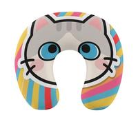 HETVBNS Travel Neck Pillow with Memory Foam, Sticker Cat U Shaped Pillow for Airplane & Car - Detachable Washable Cover, Ergonomic Support for Neck