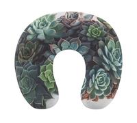 HETVBNS Travel Neck Pillow with Memory Foam, Succulent Plants U Shaped Pillow for Airplane & Car - Detachable Washable Cover, Ergonomic Support for Neck