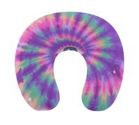 HETVBNS Travel Neck Pillow with Memory Foam, Tie Dye Hippies Print U Shaped Pillow for Airplane & Car - Detachable Washable Cover, Ergonomic Support for Neck