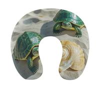 HETVBNS Travel Neck Pillow with Memory Foam, Two Turtles and Shells U Shaped Pillow for Airplane & Car - Detachable Washable Cover, Ergonomic Support for Neck