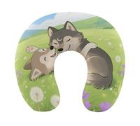 HETVBNS Travel Neck Pillow with Memory Foam, Two Wolf Hug U Shaped Pillow for Airplane & Car - Detachable Washable Cover, Ergonomic Support for Neck