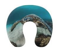 HETVBNS Travel Neck Pillow with Memory Foam, Underwater Diving Sea Turtle U Shaped Pillow for Airplane & Car - Detachable Washable Cover, Ergonomic Support for Neck