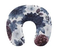 HETVBNS Travel Neck Pillow with Memory Foam, Watercolor Dark Blue Pattern U Shaped Pillow for Airplane & Car - Detachable Washable Cover, Ergonomic Support for Neck