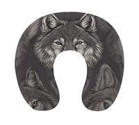 HETVBNS Travel Neck Pillow with Memory Foam, Wolf Head Pattern U Shaped Pillow for Airplane & Car - Detachable Washable Cover, Ergonomic Support for Neck