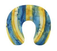 HETVBNS Travel Neck Pillow with Memory Foam, Yellow and Blue Pattern U Shaped Pillow for Airplane & Car - Detachable Washable Cover, Ergonomic Support for Neck