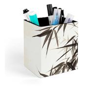 HETVBNS Tree Image Chinese Calligraphy Pen Holder for Desk - PU Leather Square Desk Organizer Travel Makeup Brush Storage Stylish Pencil Holder Desktop Stationery Organizer for Office & Home