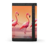 HETVBNS TriFold Wallet with 8 Card Slots & Keychain | Durable Polyester | Compact A Flock of Flamingos Wallet for Travel