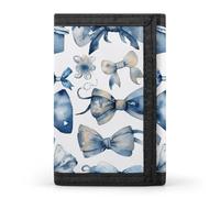 HETVBNS TriFold Wallet with 8 Card Slots & Keychain | Durable Polyester | Compact A Set of Blue Bows Wallet for Travel