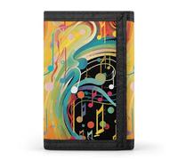 HETVBNS TriFold Wallet with 8 Card Slots & Keychain | Durable Polyester | Compact Abstract Music Themed Wallet for Travel