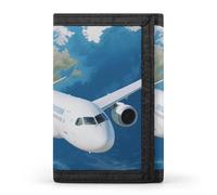 HETVBNS TriFold Wallet with 8 Card Slots & Keychain | Durable Polyester | Compact Air Plane Sky Aircraft Earth Travel Wallet for Travel