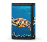 HETVBNS TriFold Wallet with 8 Card Slots & Keychain | Durable Polyester | Compact Animals Sea Turtles Wallet for Travel