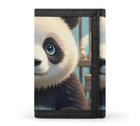 HETVBNS TriFold Wallet with 8 Card Slots & Keychain | Durable Polyester | Compact Anime Panda Face Wallet for Travel
