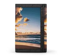 HETVBNS TriFold Wallet with 8 Card Slots & Keychain | Durable Polyester | Compact Beach Sunset Sea Clouds Wallet for Travel