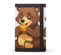 HETVBNS TriFold Wallet with 8 Card Slots & Keychain | Durable Polyester | Compact Bear Eating Wallet for Travel