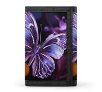 HETVBNS TriFold Wallet with 8 Card Slots & Keychain | Durable Polyester | Compact Beautiful Purple Butterfly Wallet for Travel