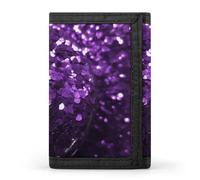 HETVBNS TriFold Wallet with 8 Card Slots & Keychain | Durable Polyester | Compact Beautiful Purple Glitter Wallet for Travel