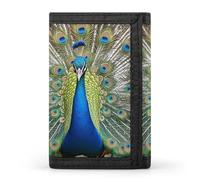 HETVBNS TriFold Wallet with 8 Card Slots & Keychain | Durable Polyester | Compact Beauty Peacock Wallet for Travel