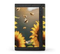HETVBNS TriFold Wallet with 8 Card Slots & Keychain | Durable Polyester | Compact Bee & Sunflowers Wallet for Travel