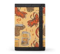 HETVBNS TriFold Wallet with 8 Card Slots & Keychain | Durable Polyester | Compact Beer And Crawfish Pattern Wallet for Travel