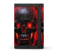 HETVBNS TriFold Wallet with 8 Card Slots & Keychain | Durable Polyester | Compact Black And Red Skull Wallet for Travel