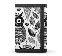 HETVBNS TriFold Wallet with 8 Card Slots & Keychain | Durable Polyester | Compact Black And White Owl Wallet for Travel