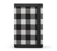 HETVBNS TriFold Wallet with 8 Card Slots & Keychain | Durable Polyester | Compact Black And White Plaid Wallet for Travel