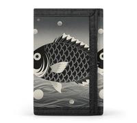 HETVBNS TriFold Wallet with 8 Card Slots & Keychain | Durable Polyester | Compact Black And White Yin Yang Koi Fish Wallet for Travel