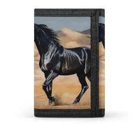 HETVBNS TriFold Wallet with 8 Card Slots & Keychain | Durable Polyester | Compact Black Arabian Horse Wallet for Travel