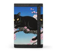 HETVBNS TriFold Wallet with 8 Card Slots & Keychain | Durable Polyester | Compact Black Cat Floral Wallet for Travel