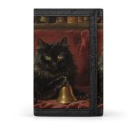 HETVBNS TriFold Wallet with 8 Card Slots & Keychain | Durable Polyester | Compact Black Fluffy Cat Wallet for Travel