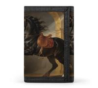 HETVBNS TriFold Wallet with 8 Card Slots & Keychain | Durable Polyester | Compact Black Horse Wallet for Travel