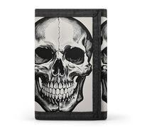 HETVBNS TriFold Wallet with 8 Card Slots & Keychain | Durable Polyester | Compact Black Skull Pattern Wallet for Travel