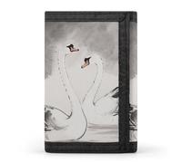 HETVBNS TriFold Wallet with 8 Card Slots & Keychain | Durable Polyester | Compact Black White Swans Wallet for Travel