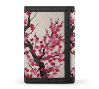 HETVBNS TriFold Wallet with 8 Card Slots & Keychain | Durable Polyester | Compact Blooming Cherry Tree Wallet for Travel