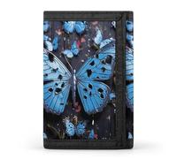 HETVBNS TriFold Wallet with 8 Card Slots & Keychain | Durable Polyester | Compact Blue Butterfly Wallet for Travel