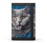 HETVBNS TriFold Wallet with 8 Card Slots & Keychain | Durable Polyester | Compact Blue Cat Wallet for Travel