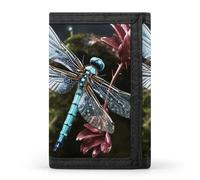 HETVBNS TriFold Wallet with 8 Card Slots & Keychain | Durable Polyester | Compact Blue Dragonfly Wallet for Travel