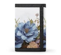 HETVBNS TriFold Wallet with 8 Card Slots & Keychain | Durable Polyester | Compact Blue Flowers And Dragonfly Wallet for Travel