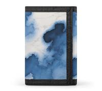 HETVBNS TriFold Wallet with 8 Card Slots & Keychain | Durable Polyester | Compact Blue Marble Wallet for Travel