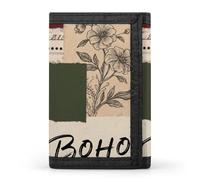 HETVBNS TriFold Wallet with 8 Card Slots & Keychain | Durable Polyester | Compact Boho Abstract Floral Wallet for Travel