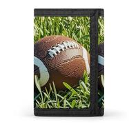 HETVBNS TriFold Wallet with 8 Card Slots & Keychain | Durable Polyester | Compact Brown Football Green Of Grass Wallet for Travel