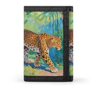HETVBNS TriFold Wallet with 8 Card Slots & Keychain | Durable Polyester | Compact Brown Leopard Wallet for Travel